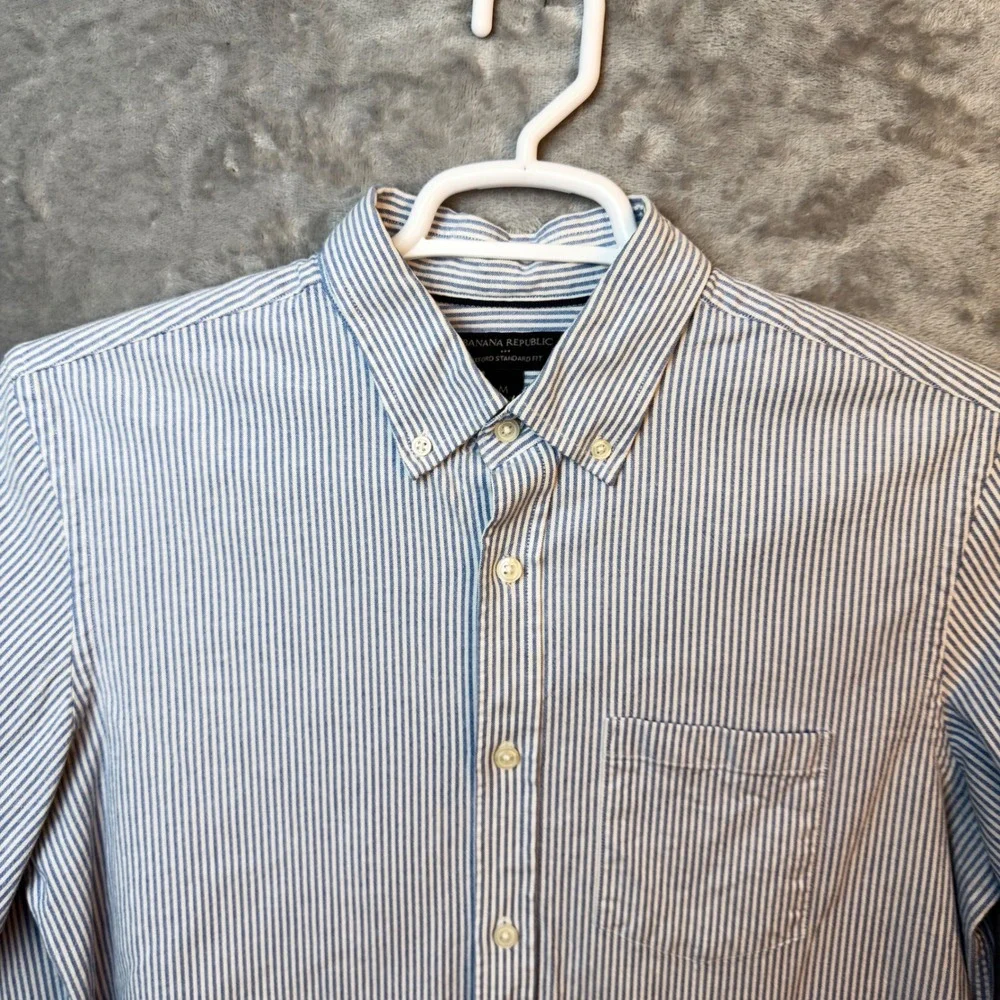 Banana Republic Button Down Shirts Men M Blue Stripe Plaid Oxford Slim Fit Lot 2
